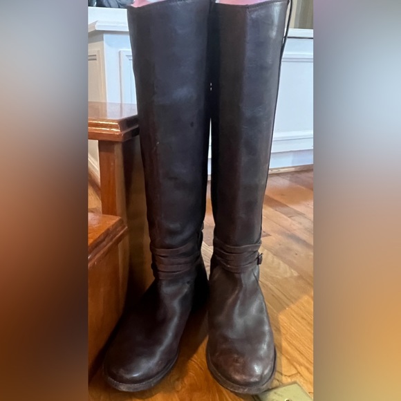 Frye Shirley Riding Plate Boot 11 Dark Brown Stone Wash - Picture 3 of 5